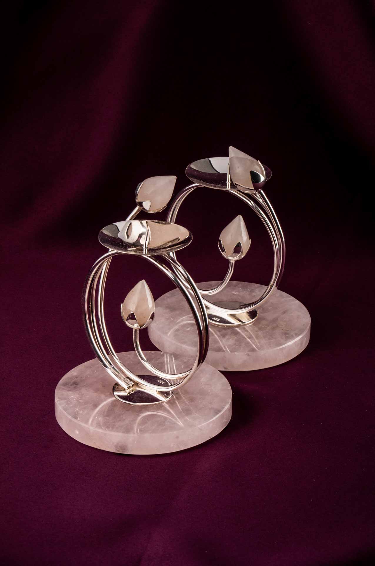 flower bud silver candle stands 4